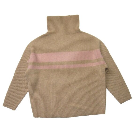 NWT J.Crew Cashmere Relaxed Turtleneck Sweater in Heather Camel Dune Stripe S/M - Picture 1 of 5